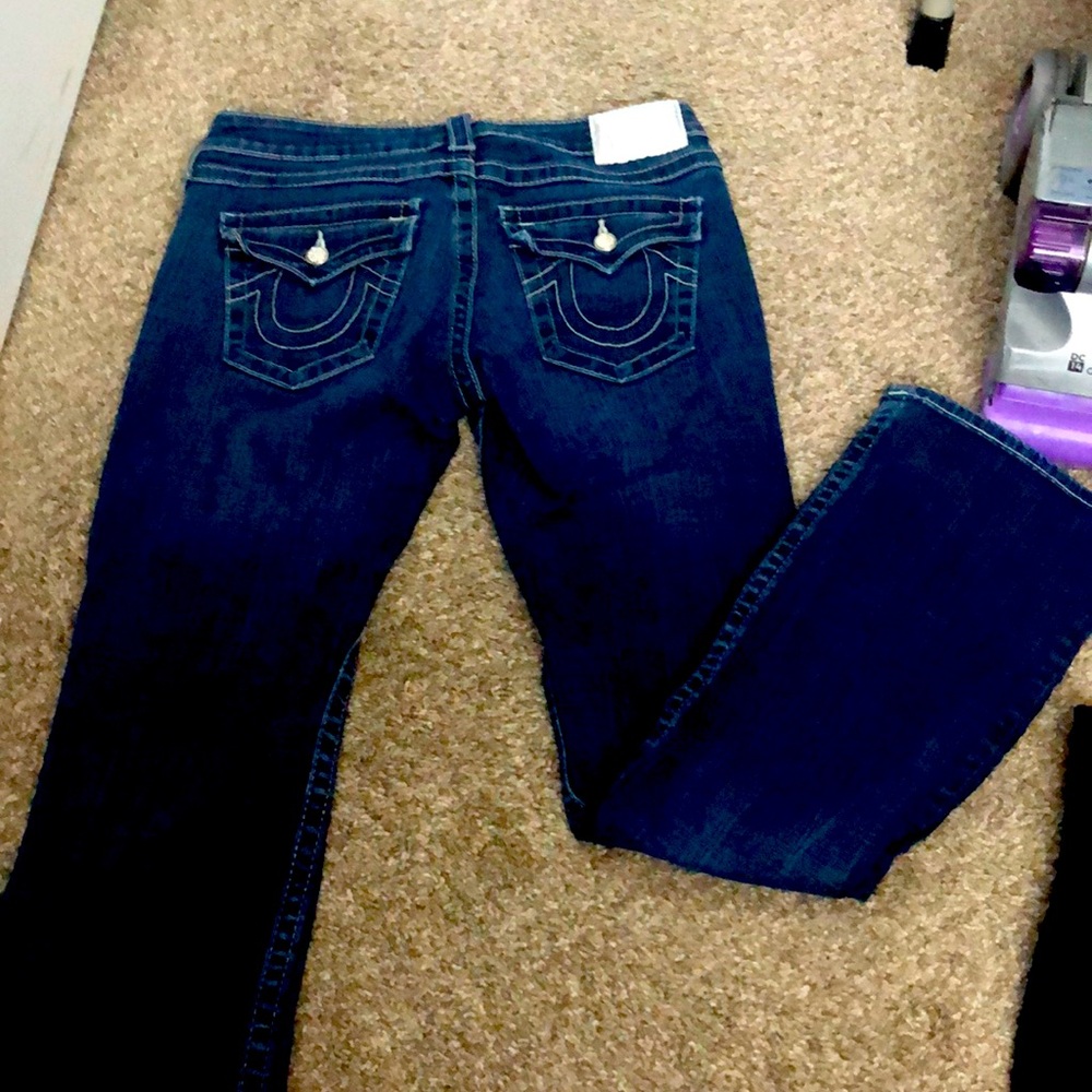 True Religion low rise boot cut jeans.